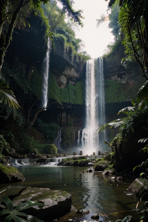 Jungle background with waterfall.