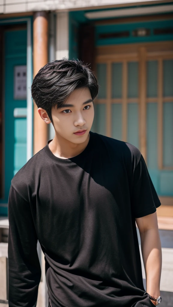 Asian alpha male wearing a black shirt looking at the camera, Shin Jinying, Kim Do-young, Paint Ulzzang, Shen Quanrui, korean men, Shin Jin Young&#39;s Aesthetics, faceเกาหลีที่น่ารัก, handsome young man&#39;face, Jaeyong Nam, beautiful eyes、Kim Taejoon, Hyungtae, Inspiration from Jong Suk Lee, Avatar, Korean artist, Jung Jae Hyo 