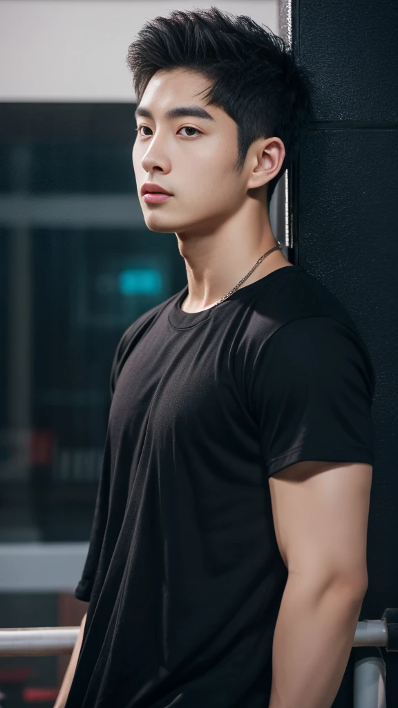 Asian alpha male wearing a black shirt looking at the camera, Shin Jinying, Kim Do-young, Paint Ulzzang, Shen Quanrui, korean men, Shin Jin Young's Aesthetics, faceเกาหลีที่น่ารัก, handsome young man'face, Jaeyong Nam, beautiful eyes、Kim Taejoon, Hyungtae, Inspiration from Jong Suk Lee, Avatar, Korean artist, Jung Jae Hyo