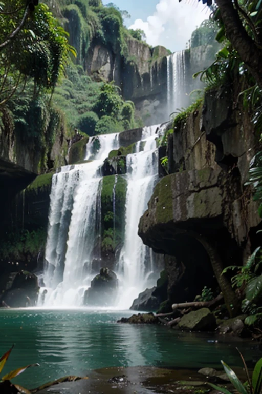 Jungle background with waterfall, animated