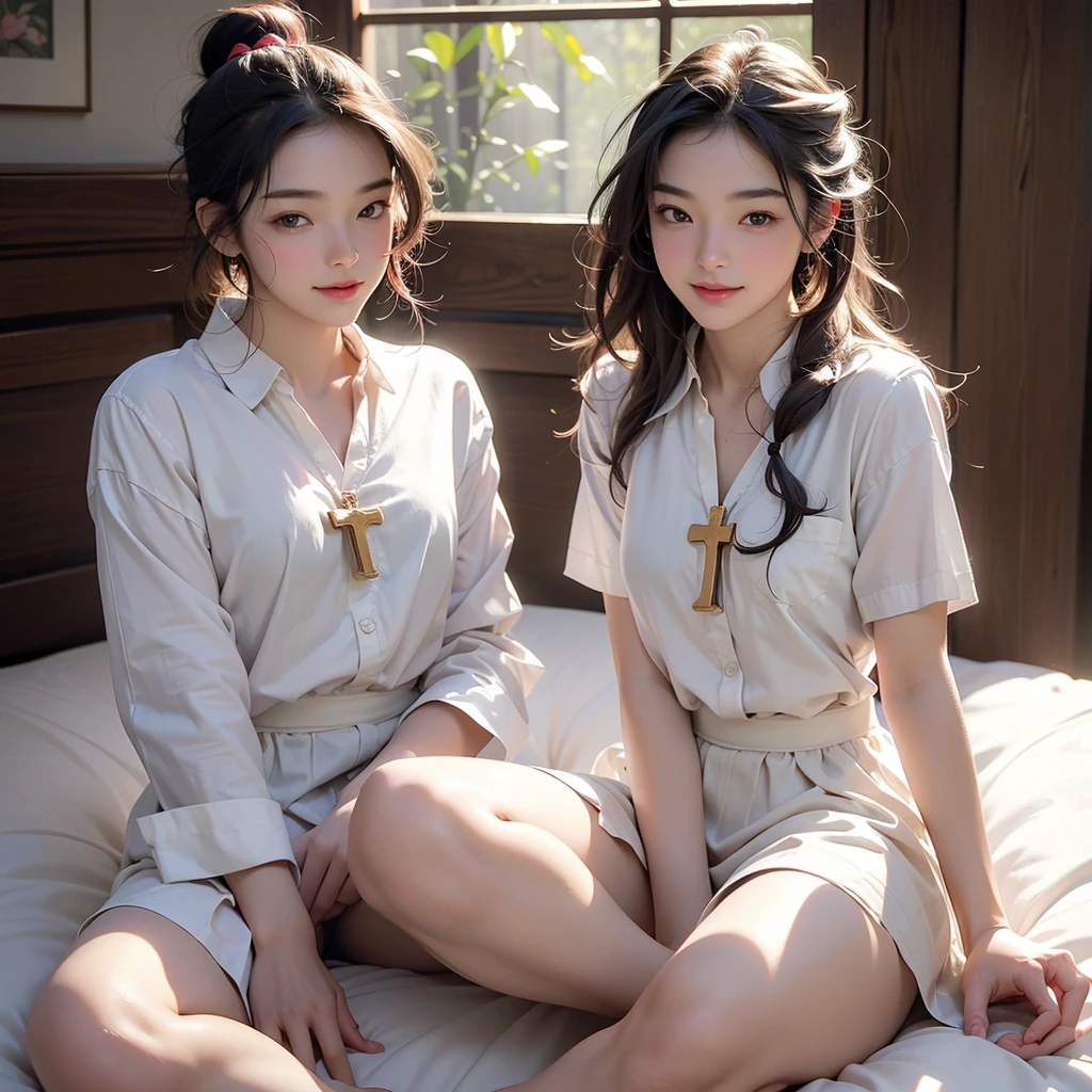 (18-year-old:1.2), (8k, Raw photo real:1.2), A lovely idol, Grin, Wavy Hair, Hair Bun, whole body, Evening break
(school uniform:1.2), (From below:1.2), (Sitting cross-legged:1.4), (Indian Style), (Panty shot:1.2), (On the bed)
Blake's masterpiece, (Highest quality:1.2), Ultra-high resolution, (Realistic:1.4), (Very perfect anatomical body parts), realism, Natural light, Depth of written boundary, Detailed Background, Perfect composition,Very detailed, Detailed face, Very detailed, Very detailed, 8k wallpaper, Very nice details, Dynamic Lighting, Deep Shadow, Realistic, Realistic Face, Well-groomed face, japanese cute idol, cute & sexy, Prostitute_Performance, Adorable, (Pretty Idol), (Small Mouth), Small Head, ((Deeply carved face)), No makeup, Natural Skin, pores, (absurdly cute)