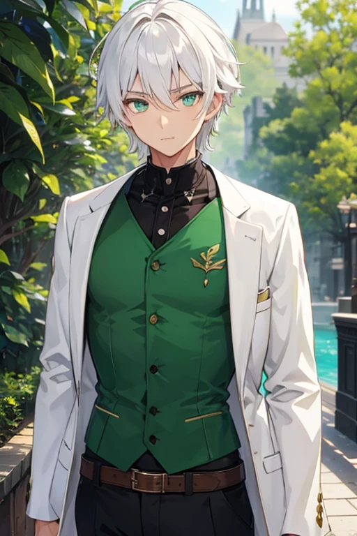 Male tan skin sexy men White hair green eyes