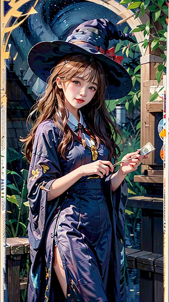 ((masterpiece:1.2, Highest quality)), One girl, alone, (Witch Hat), blonde, Long Hair, skirt, Aurora, night, performer (null), gloves, null, white skirt, night null, Open your mouth, starry null, blue eyes, ribbon, Long Hair, Red dress, smile, head band, Cape, Blue Hair, (bird), magic, Spell casting, Dark Clouds, night, (Impressionism: 1.4), (Tarot: 1.3), Alphonse Mucha,