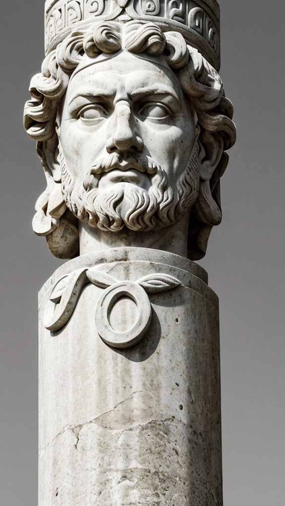 Design a black and white logo for "Stoic Insights" featuring a minimalist representation of a classical Greek or Roman column. Include a silhouette or outline of a Stoic philosopher figure, such as Marcus Aurelius or Seneca, standing beside the column. The philosopher should be depicted in a contemplative pose, symbolizing wisdom and introspection. Ensure the logo is clear, balanced, and scalable, suitable for both digital and print use