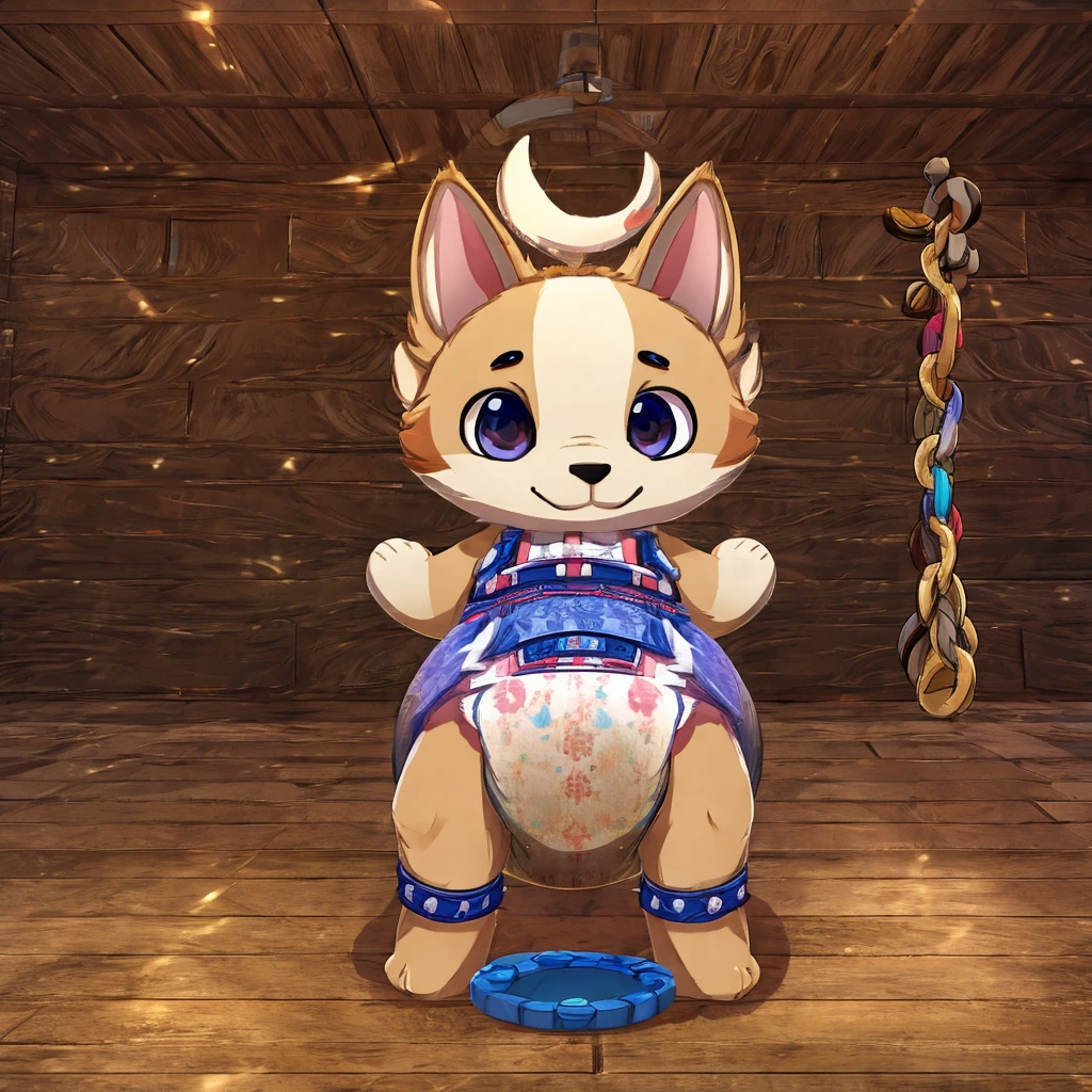 Anthropomorphic chibi canine, fullbody view, solo, digital art, different views, wearing a messy diaper