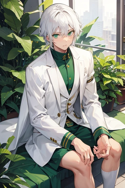 Male tan skin sexy men White hair green eyes