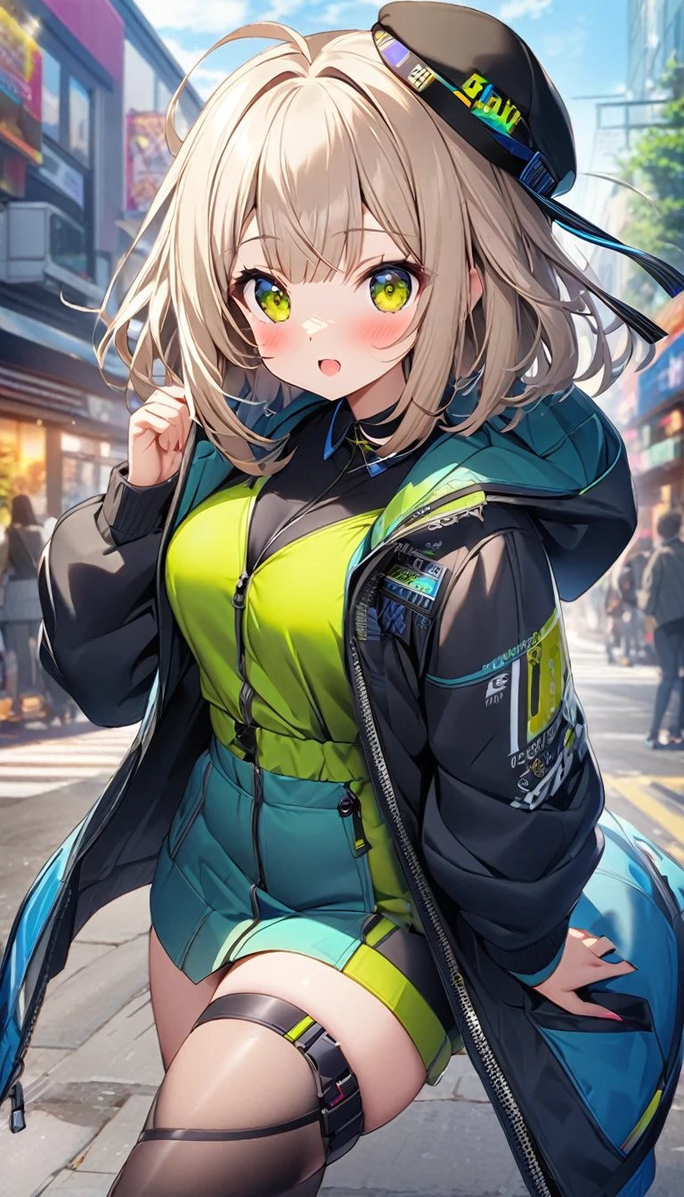 蝶が飛んでいる、1girl, stylish, street code, stylish code, large jacket