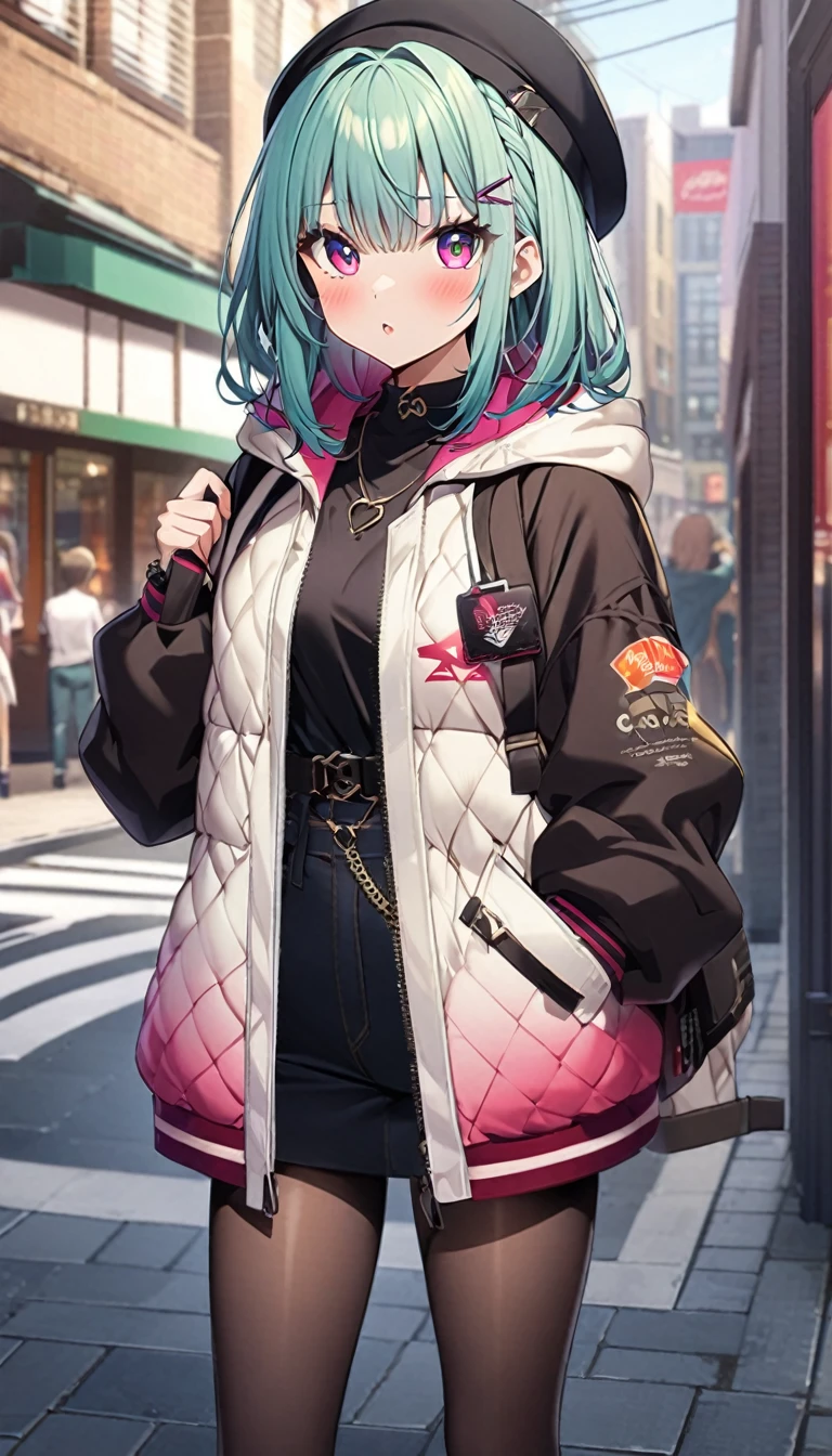 蝶が飛んでいる、1girl, stylish, street style, stylish code, large jacket