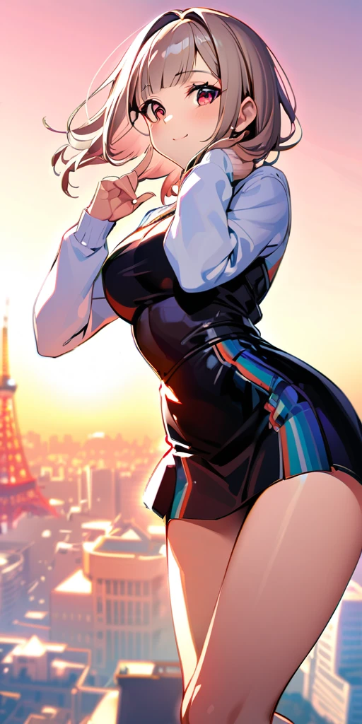 ((Highest quality、masterpiece、Anime Style、Highest quality、High resolution、8k、detailed、ultra-detailed:1.3))、Long legs、Sharp focus:1.2, Beautiful woman with perfect figure:1.4、(smile:1.2), double eyelid、30-year-old woman、Sexy pose、((((Shut your mouth.、One Woman、ワンピース:1.5)))),The background is tokyo