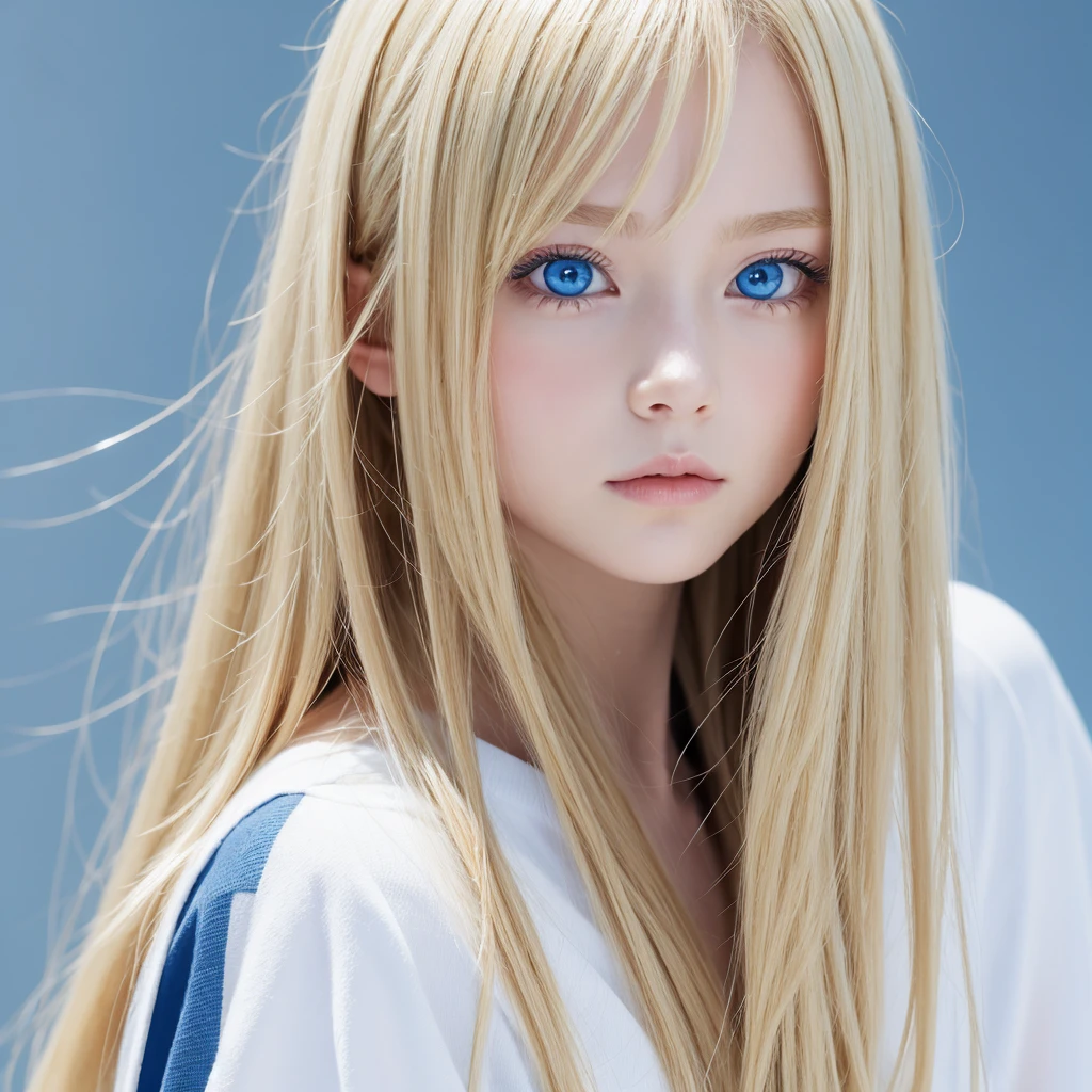 anime, face, Blonde, blue eyes, Long Hair, White Background,