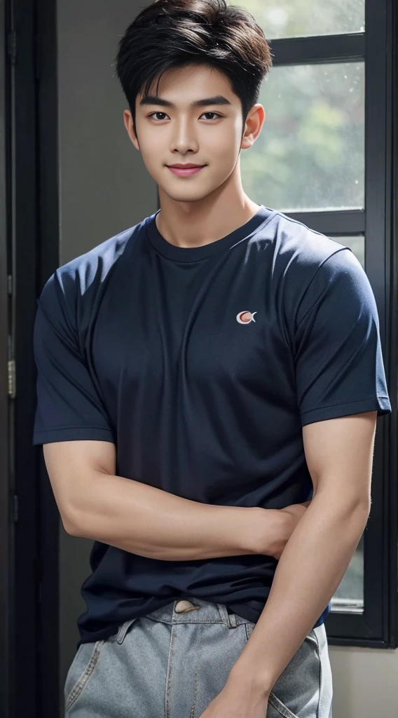 1ชายชาวเอเชียI have hair on my chest.. Aarav, who had black hair and body hair, stood and smiled., (Wear a navy T-shirt.), ปากrealistic สวยงาม, hairy person, Inspiration from Yan Juncheng, photorealistic!!!!!!! art style, smooth. digital photography, realistic. Cheng Yi, I have hair on my chest..,Inspiration from Russell, Dong Jun Lu has chest hair.., #2 Digital Photos Forever, art styleสมจริง, # 1 Digital Photo Forever, Inspiration from Zhang Han, Special eye details,Special eyebrow details. ภาพถ่ายrealistic