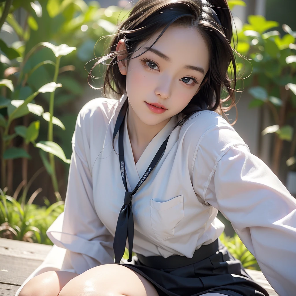 (8K high resolution), (Highest quality), (RAW quality),(Tabletop:1.2), (Realistic), (Realistic:1.37), ,Big eyes,Long eyelashes,(Live-action realistic style),The ultimate face,Realistic Light and Shadow,Distinct facial features,,Fair skin, ),Best Portrait,Close-range shooting, 1 girl, cute,Beautiful attention to detail,Highly detailed skin,(Beautiful face with double eyelids), (realism: 1.4),((Full body image)) ,Fine and beautiful face,,Women around 20 years old,(Beautiful Face 1.4),Middle Way Hair,((Japanese schoolgirls in uniform)),(Make eye contact with your audience),Red lipstick,Dragging around the eyes,(Laugh a little),In a park rich in nature,Sit upright on one knee.,Her skirt is rolled up.、Panties in full view..,Pastel colored panties,I love showing my underwear to the audience,Show the audience your panties,(Japan Uniform),A beautiful face reflected in the light,Red lipstick,Dragging around the eyes,Her beautiful legs are her charming point.,A very bright world