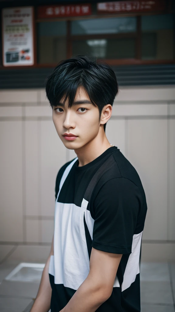 Asian alpha male wearing a black shirt looking at the camera, Shin Jinying, Kim Do-young, Paint Ulzzang, Shen Quanrui, korean men, Shin Jin Young's Aesthetics, faceเกาหลีที่น่ารัก, handsome young man'face, Jaeyong Nam, beautiful eyes、Kim Taejoon, Hyungtae, Inspiration from Jong Suk Lee, Avatar, Korean artist, Jung Jae Hyo