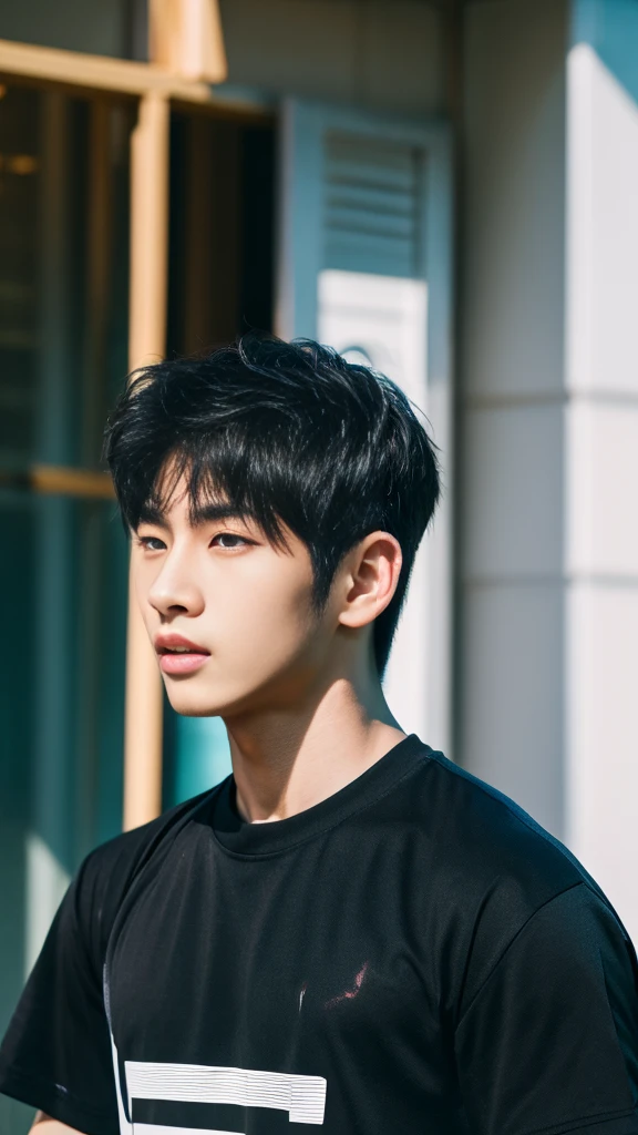 Asian alpha male wearing a black shirt looking at the camera, Shin Jinying, Kim Do-young, Paint Ulzzang, Shen Quanrui, korean men, Shin Jin Young's Aesthetics, faceเกาหลีที่น่ารัก, handsome young man'face, Jaeyong Nam, beautiful eyes、Kim Taejoon, Hyungtae, Inspiration from Jong Suk Lee, Avatar, Korean artist, Jung Jae Hyo