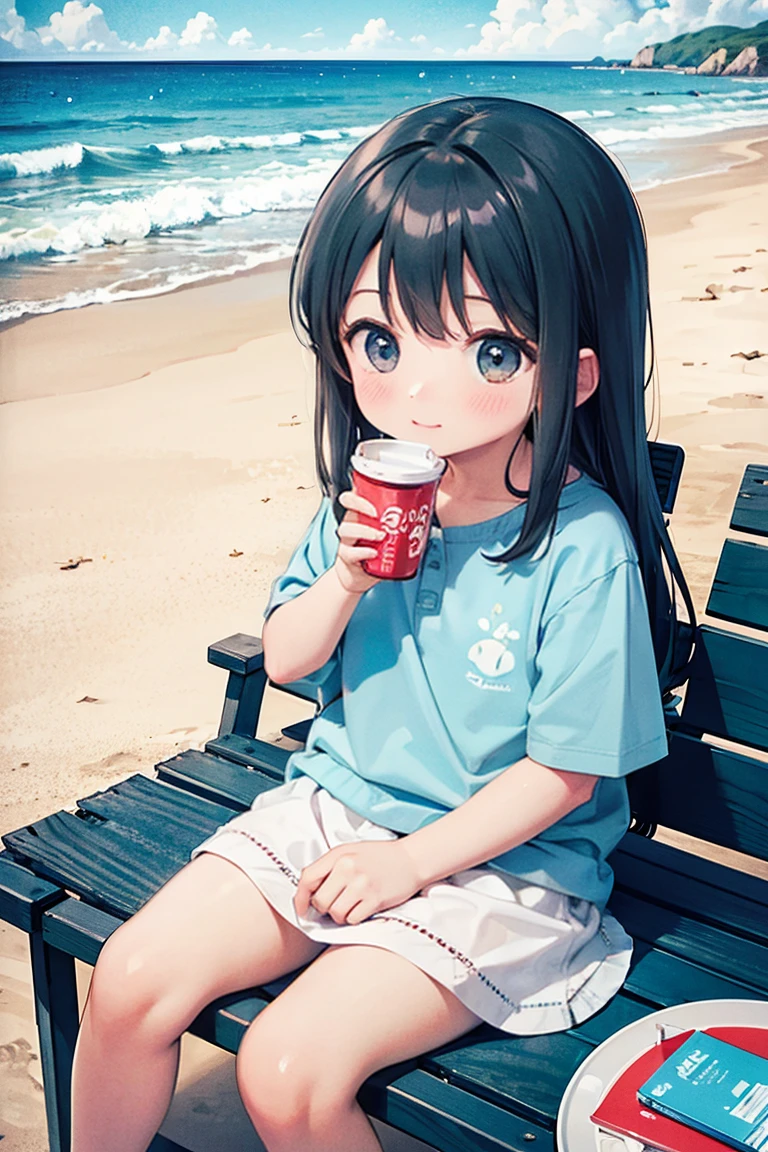 coastal、sitting on the beach、Dipping one&#39;s feet in the water、She is using an electric massager on her sheer lingerie、blush、Beautiful liquid overflows from the lower half of the body、A clear liquid drips from the vibration of the electric massager.、Lewd Girl、、Clear liquid dripping onto the ground、Viscous, clear liquid、A young girl with a baby face、See-through underwear、Lace Stockings((She puts an electric massager inside her thin lingerie and operates it, causing a clear liquid to flow out, making her look embarrassed.))(Angle from the front)Oversized underwear reveals skin