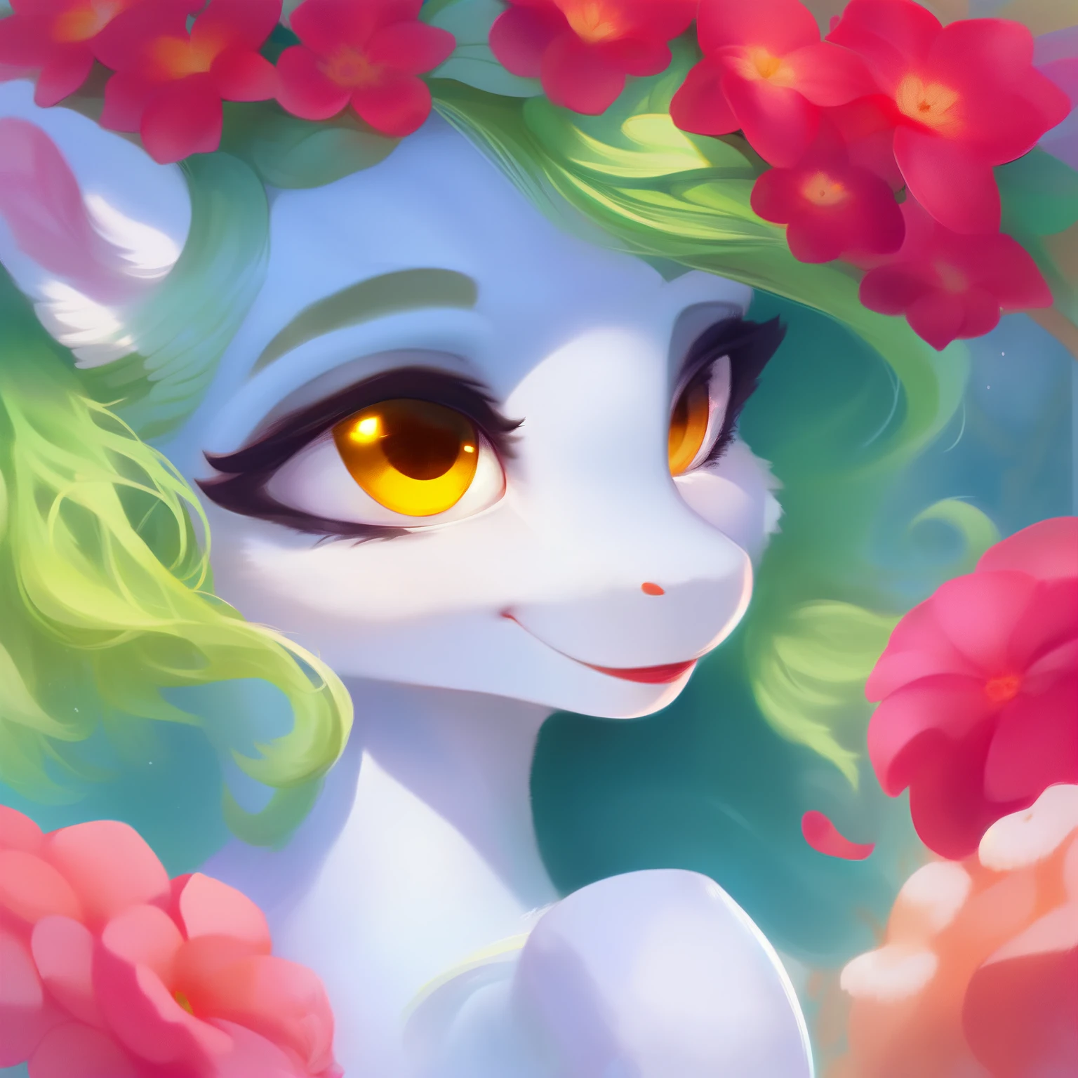 rating_safe, score_9, fluffy,   a child ， a little pegasus pony with spread wings.round cute face。She had white skin, Springgreen mane, long mane，a happy smile, clear golden eyes. happily，only 2 wings。She is a spiritually curious child。In the flowers