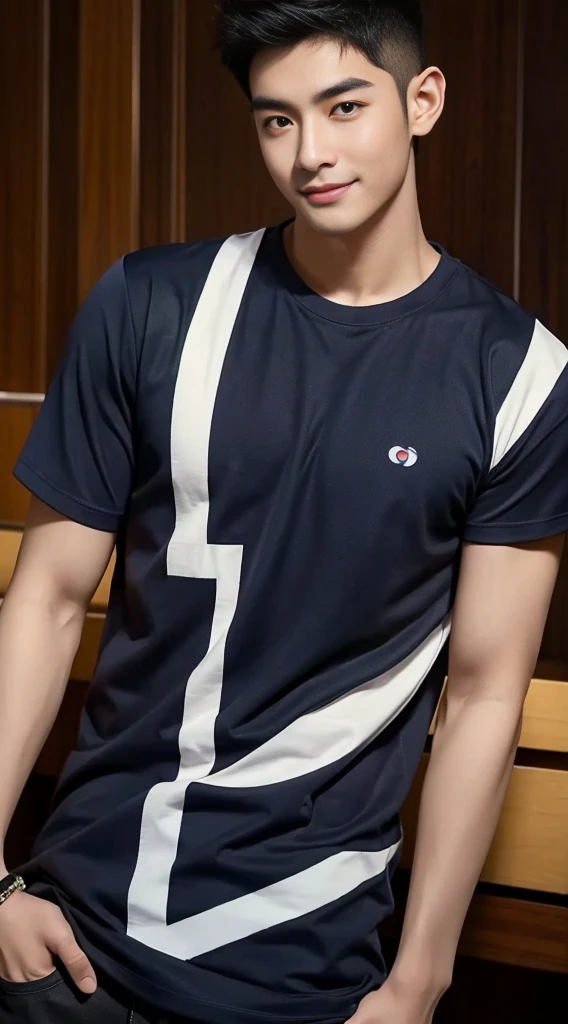 1ชายชาวเอเชียI have hair on my chest.. Aarav, who had black hair and body hair, stood and smiled., (Wear a navy T-shirt.), ปากrealistic สวยงาม, hairy person, Inspiration from Yan Juncheng, photorealistic!!!!!!! art style, smooth. digital photography, realistic. Cheng Yi, I have hair on my chest..,Inspiration from Russell, Dong Jun Lu has chest hair.., #2 Digital Photos Forever, art styleสมจริง, # 1 Digital Photo Forever, Inspiration from Zhang Han, Special eye details,Special eyebrow details. ภาพถ่ายrealistic