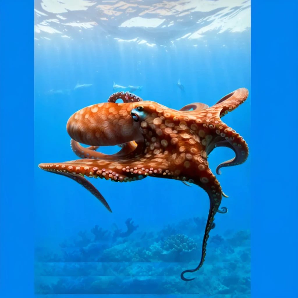 NSFW, work of art, (best qualityer:1.2), (sharp focus:1.2),, octopus,, (mollusk, blue sea, corals), moving tentacles, sea background, aquaman