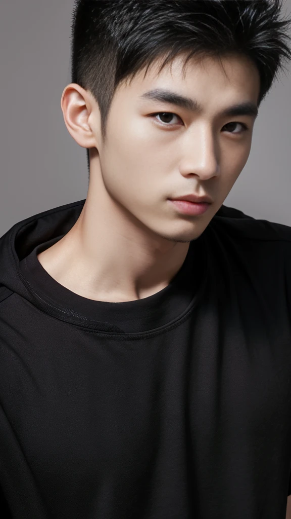 Asian alpha male wearing a black shirt looking at the camera, Shin Jinying, Kim Do-young, Paint Ulzzang, Shen Quanrui, korean men, Shin Jin Young's Aesthetics, faceเกาหลีที่น่ารัก, handsome young man'face, Jaeyong Nam, beautiful eyes、Kim Taejoon, Hyungtae, Inspiration from Jong Suk Lee, Avatar, Korean artist, Jung Jae Hyo