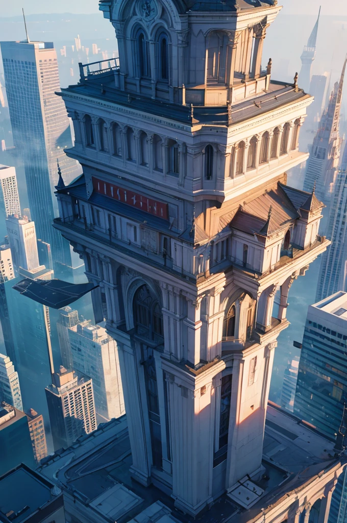 On top of a building、Overlooking the city、Concept Art、masterpiece、high resolution、Photographed from the front
