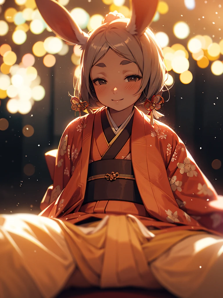 (Sumilux f1.4 50mm , low Latitude old color negative film , cross process , bokeh, flare, chromatic aberration , soft focus, (Shallow focus) , soft glow , Maximum aperture, High Key , Transparent depiction) , Japanese Heian period , Royal girl, rabbit ear , (round Maro eyebrows) , kimono, sitting , (Peony flowers blooming:0.6) , closeup face , Snow is falling , spread legs