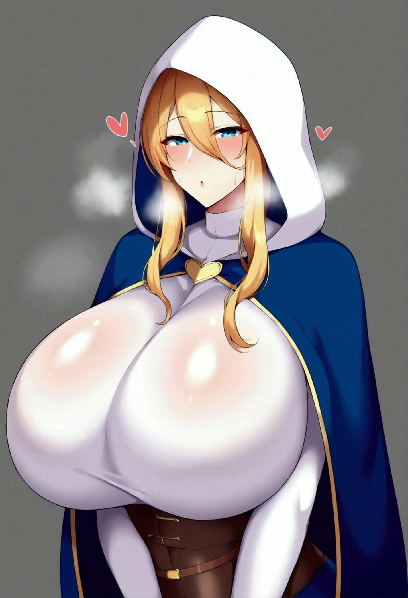 best quality masterpiece extremely detailed highres 1girl huge breasts hooded cloak sexy breath