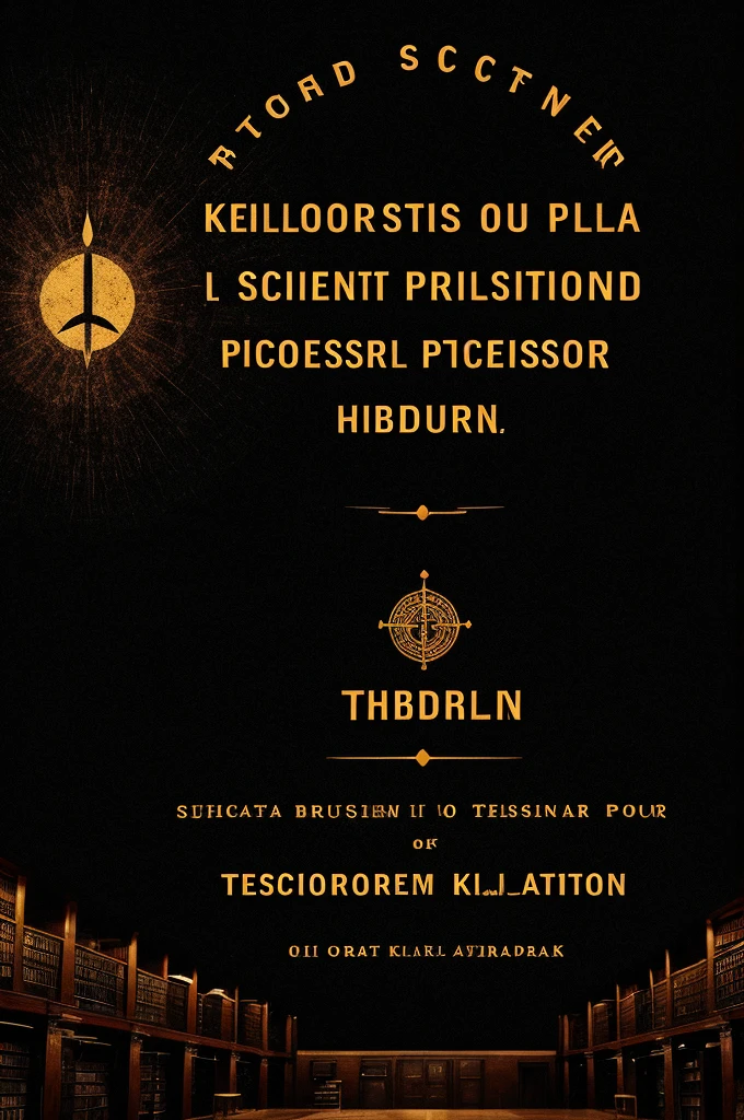 Kashmiri color background in black, and in front of him is a library on which the scientist Tesla sat and around him his students, and the background contains physical symbols, and write on the image under thgh in a professional manner and in a beautiful font