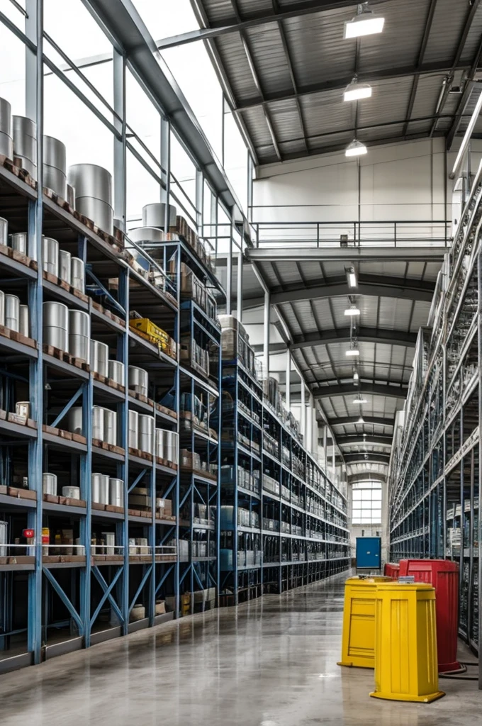 Inside a white chemical warehouse