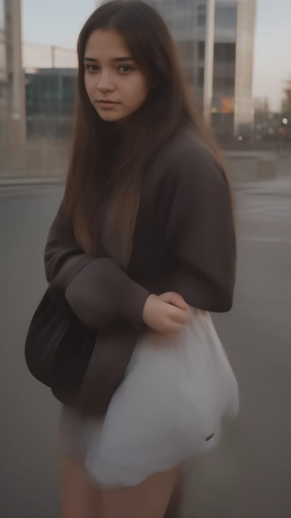 Young girl waiting for a bus on the road