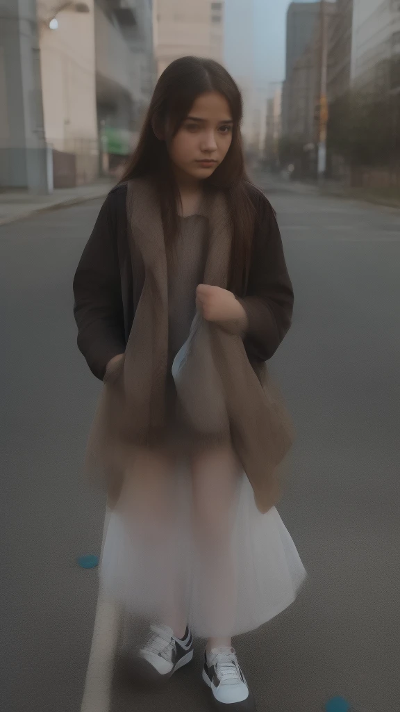 Young girl waiting for a bus on the road