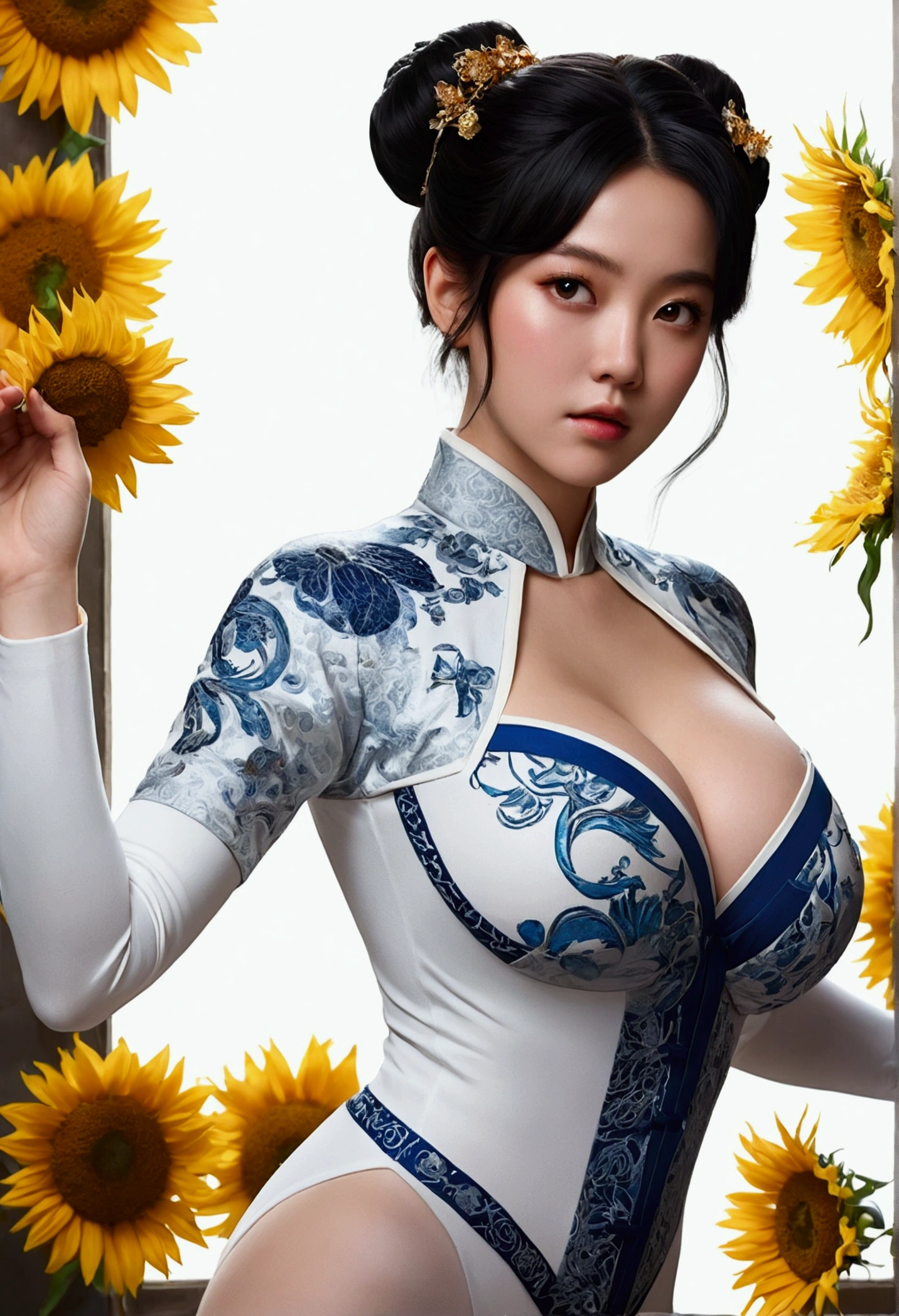 (masterpiece:1.1), (Highest quality:1.1), whole body, short hair, Excellent anatomy, Hair Bun,, (One girl:1.2), (Detailed face and eyes:1.25), alone, Orange Hair, Brown Hair, Brown eyes, (Huge breasts:1.3), ((White skin-tight bodysuit:1.2), Cleavage:1.2), blush, View your viewers, Mature Woman, Side Lock, Tachibana Kyouka,, Sitting, Elysium Char, oil, Black Hair, Floating Hair, Delicate eyes, Antique black and red damask patterned Hanfu, Fob, (1 1 1.8), (masterpiece), (Portrait Shot), Front shot, White Background, (movie poster)Fictional character composition, Wearing young blue flowers, Surrounded by sunflowers, main character, Open your eyes, His hair was blown by the wind, And the sun heals, Close-up monochrome painting, cute, dream-like, Oil painting style, Acrylic paint,, Japanese, An interesting concept, Funny picture - ar 3:4 - 20 - 5+ Ring World,sf,sfmovie,artillery,Long-range missiles,movie「Foundation」based on ,woman,Adult,main character,28 years old,Hopeful Face,Brown eyes,Short Hairstyles,paranomal hair,scientist uniform,White researcher's coat,wide grassland,traitor,chaos,Future World,Socialist World,snow,chaos,sf,sfmovie,artillery,Long-range missiles,movie「Foundation」based on ,woman,Adult,main character,28 years old,Hopeful Face,Brown eyes,Short Hairstyles,Future World,snow,chaos (Very detailed CG unity 24k wallpaper),(masterpiece), (Highest quality), (Very detailed), (Best illustrations),(Best Shadow), Cowboy Shot, ,BREAK, Spas swimwear, (highest quality), (Super detailed),(Messy Hair),(figure), (One boy,One girl), avatar, Macro Lens, (Fashionable clothes), Are standing,Fashion Model, View your viewers, ( interview), (Simple Background), Beautiful attention to detail, Exquisite beauty, floating, (High saturation), (Colorful splashes), Colorful Bubbles, (The Shining), Focus on the face,quality , Super detailed, Watch your hands )Zodiac sign - Goddess of Sagittarius , Similar to the goodness of Latin . Optimistic, fair, Funny and intelligent face . recklessness, Ruthless, impatient, Overconfident style . Dark blue eyes (Eye details) , Sparkl
