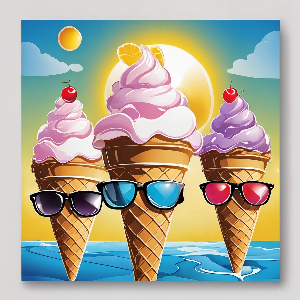 ice cream with glasses smiles at the sun with glasses