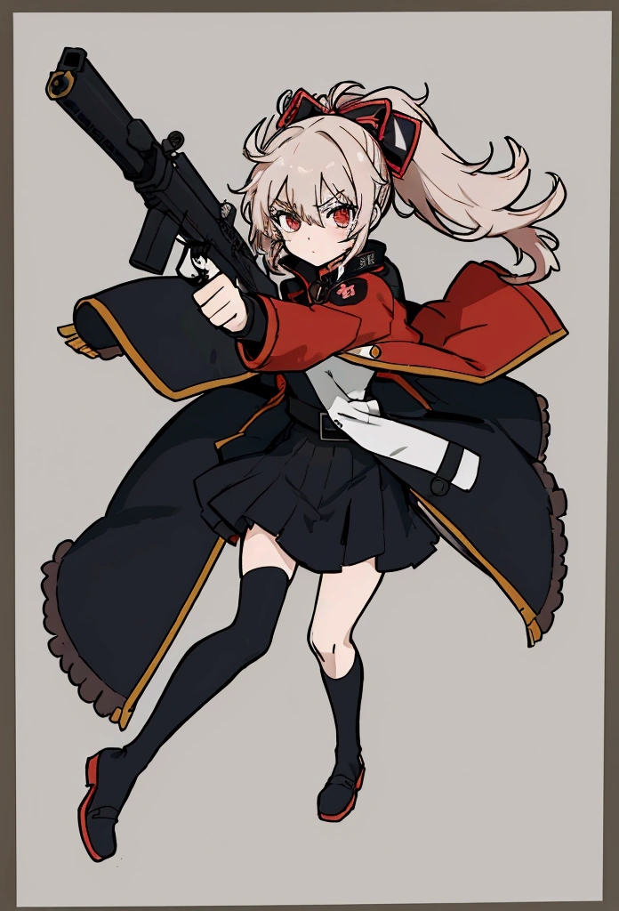 A woman holding a gun and pointing it at the camera, with pistol, anime shot, anime machine gun fire, with a gun, female action anime girl, gapmoe yandere, shooting pose, holding gun, holding a pistol, trigger anime artstyle, holding a gun, dramatic wielding gun pose, brandishing a gun, vector style, chibi