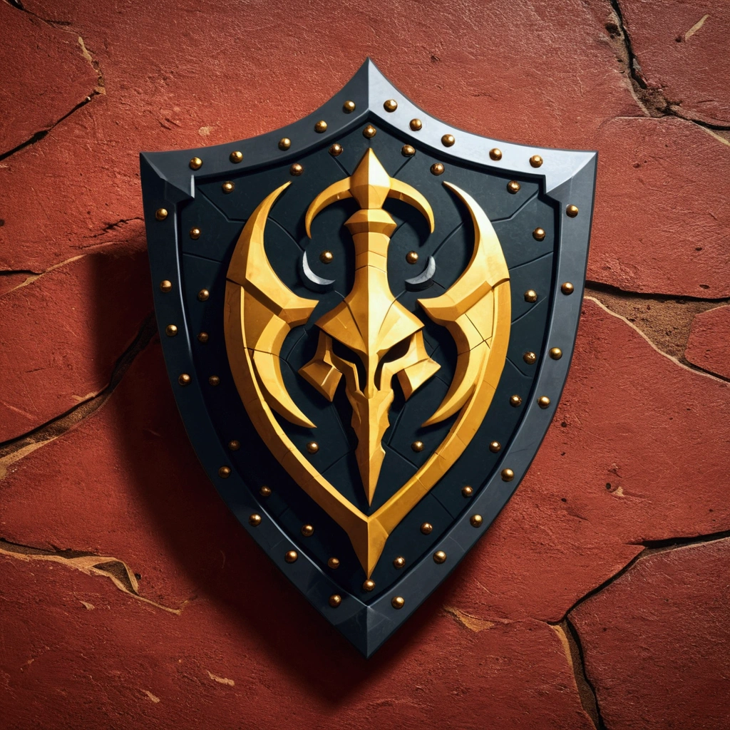 "In a fantasy world full of epic battles, You were asked to create a design for a family with the surname Khaos, Known for magic, and occult arts，Placed inside the shield, Represents power and loyalty. Your mission is to use your pixel art skills to create stunning representations of Aegis. The shield should have a strong and imposing appearance, Details and textures reflect your powerful nature. The sword inside the shield should convey elegance and danger. Use limited colors to create clarity, Stunning pixelated image. Get creative with details and shadows，Bring Aegis to life, Become a feared and admirable weapon in the game world. Show off your pixel art skills，And create amazing pixel art with Aegis，to please players!"