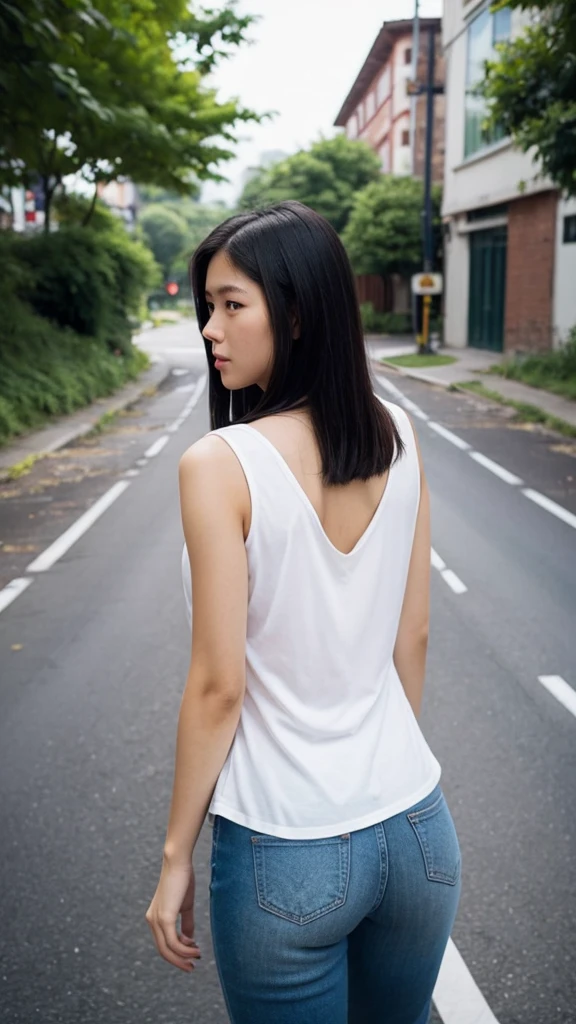 Girl Looking Back While Walking on the Road