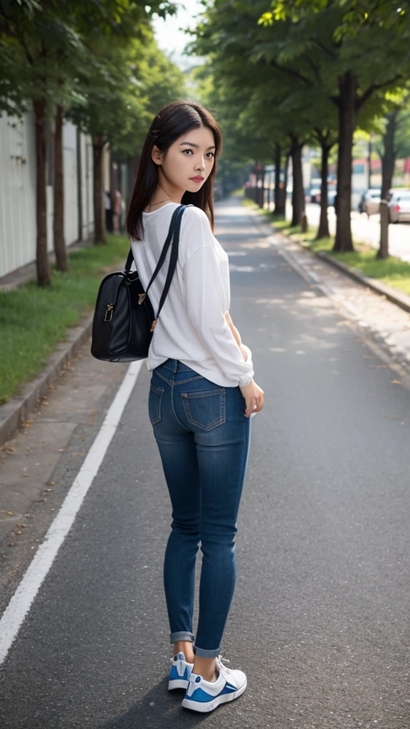 Girl Looking Back While Walking on the Road