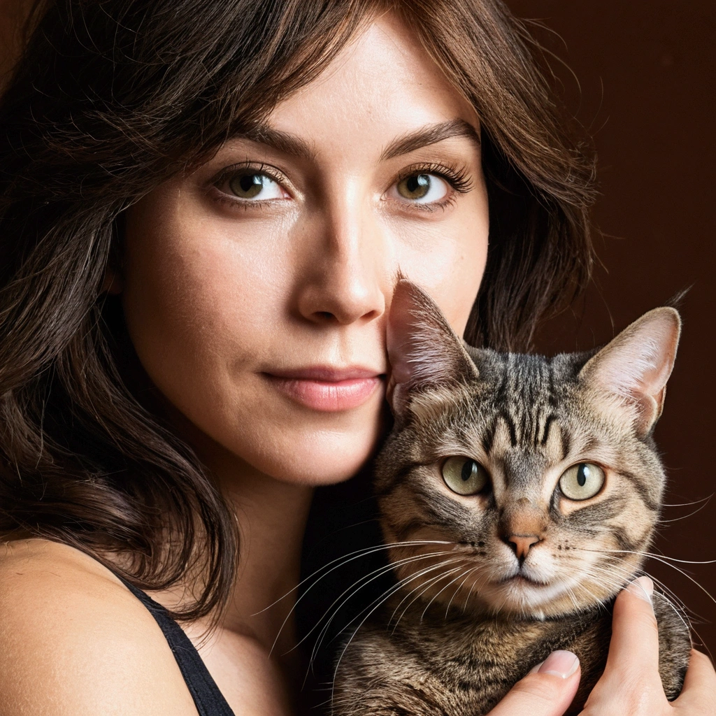 close-up of woman and her pet (catboy)