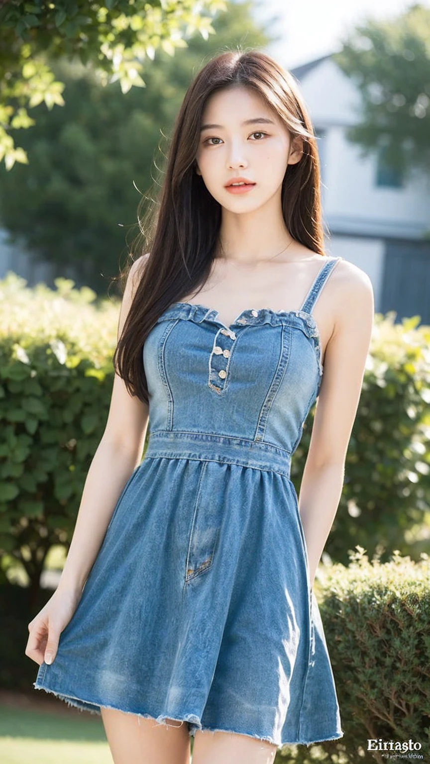 ((Best quality, 8k, masterpiece:1.3)),1girl,18 years old,Asian,Real texture:1.3,(Background blur:1.3),Dress Up,Tall and slender figure:1.2,(Hot summer weather),(garden:1.3),Highly detailed face and skin textures,Exquisite eyes,Long eyelashes,Double eyelids,Skin Whitening,happy,Beautiful breasts
