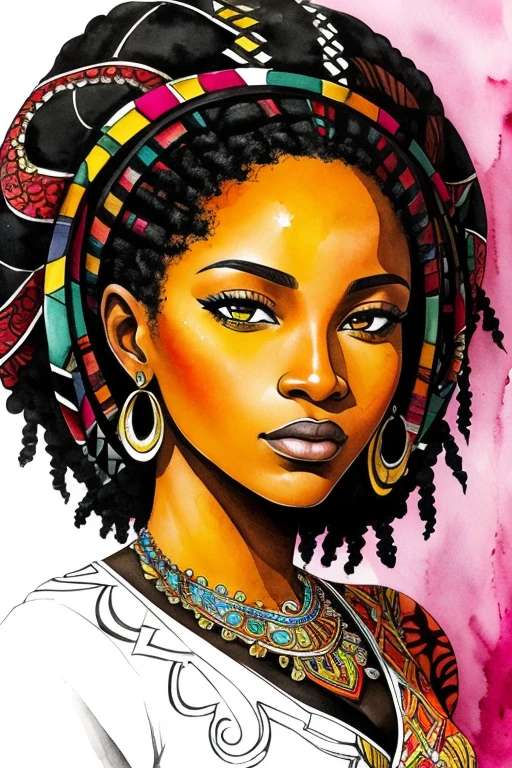 **expressive portrait of an Jamaican woman, highly detailed, stylized, watercolor pen & ink, abstract, some chaos --p krv4nqb**