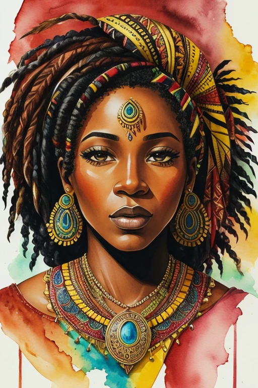 **expressive portrait of an Jamaican woman, highly detailed, stylized, watercolor pen & ink, abstract, some chaos --p krv4nqb**