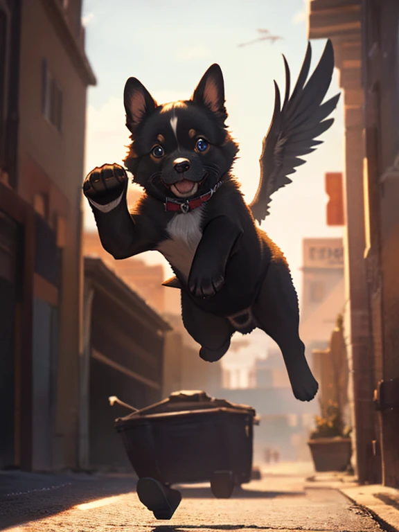 Flying Puppy, uhd, retina, masterpiece, ccurate, anatomically correct, textured skin, super detail, high details, high quality, best quality, highres, 4K