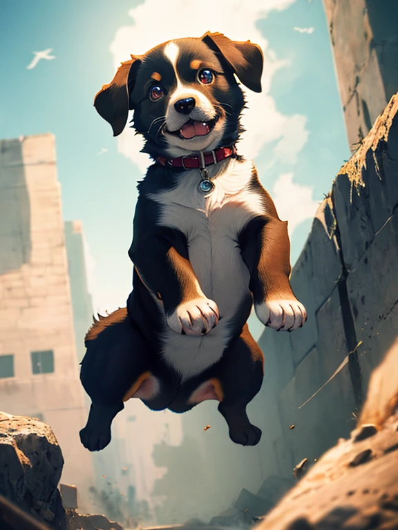 Flying Puppy, masterpiece, uhd, retina, masterpiece, ccurate, anatomically correct, textured skin, super detail, high details, high quality, best quality, highres, 4K