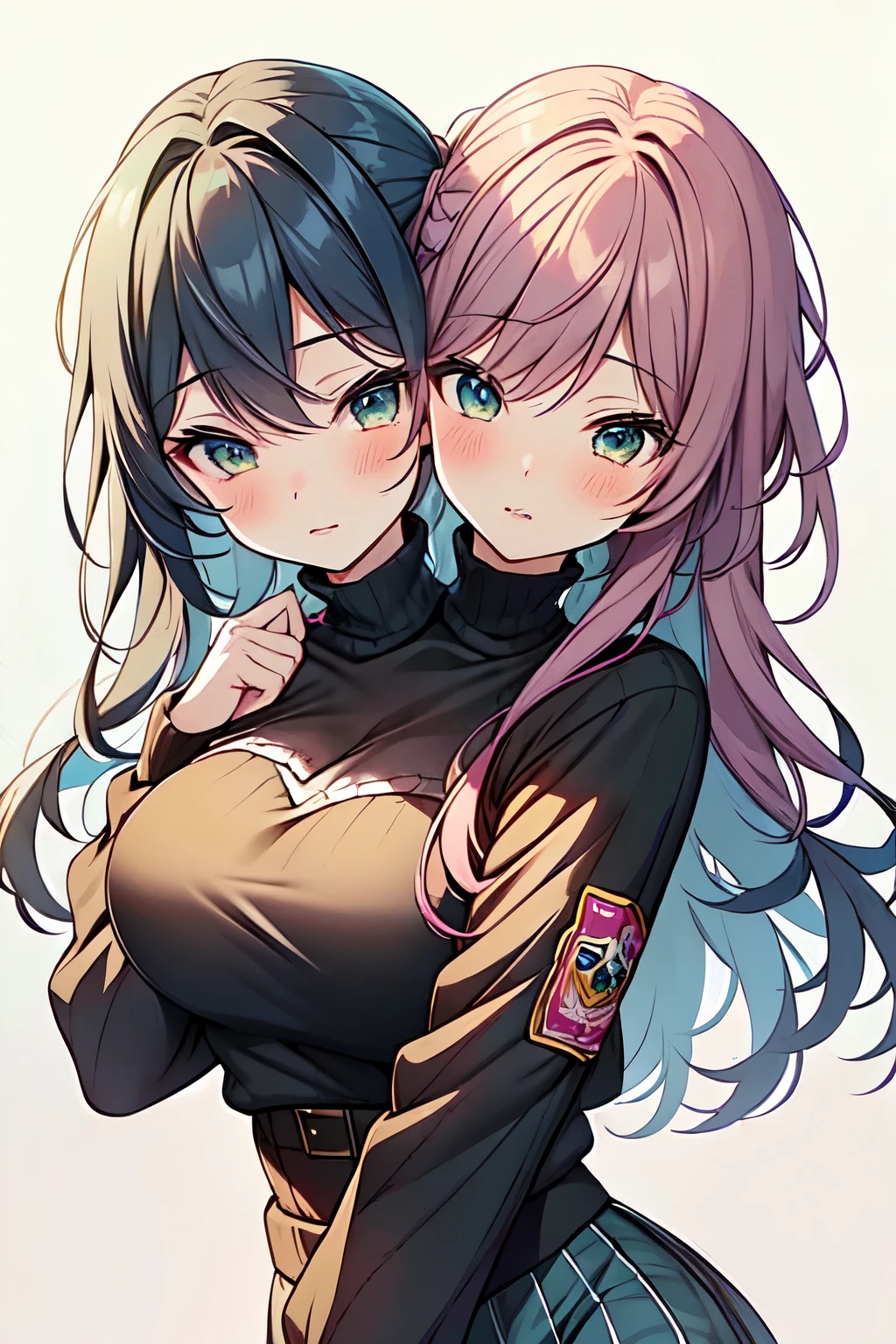 (2heads:1.2), 1girl, conjoined dicephalus(masterpiece, highest quality, highest quality,watercolor (Moderate),Official Art, beautifully、aesthetic:1.2),(1 girl:1.3), (Fractal Art:1.3),Upper Body, From the side, Looking at the audience,pattern,(Rainbow Hair,colorful hair,Half blue、half pink hair:1.2),water,liquid, cloud,colorful, Starry Sky,performer,