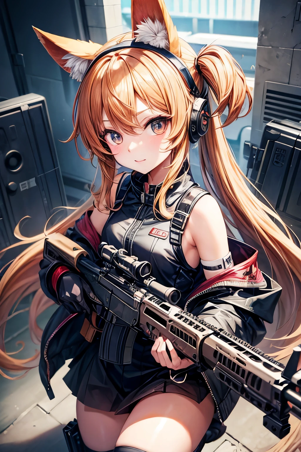 Loli, animal ears, shooter, submachine gun