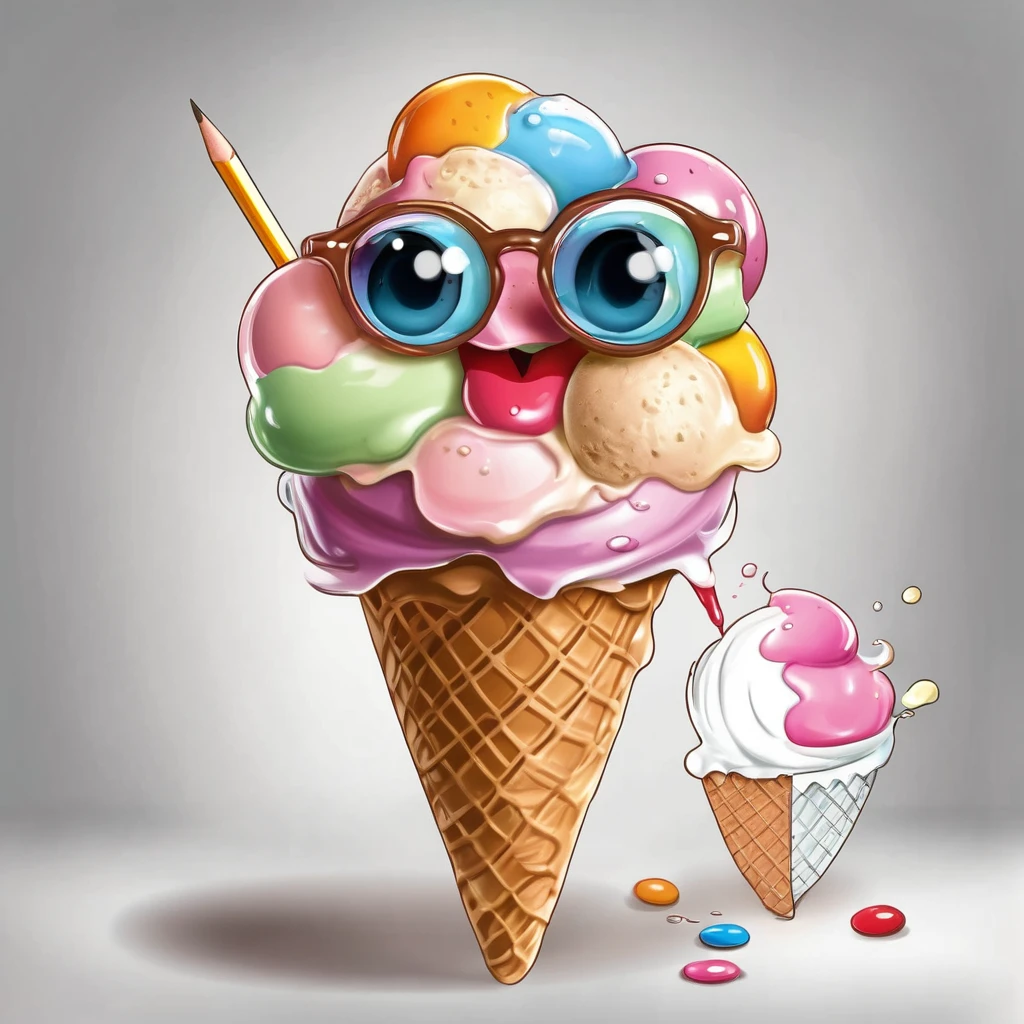 finish drawing ice cream in hand holding pencil