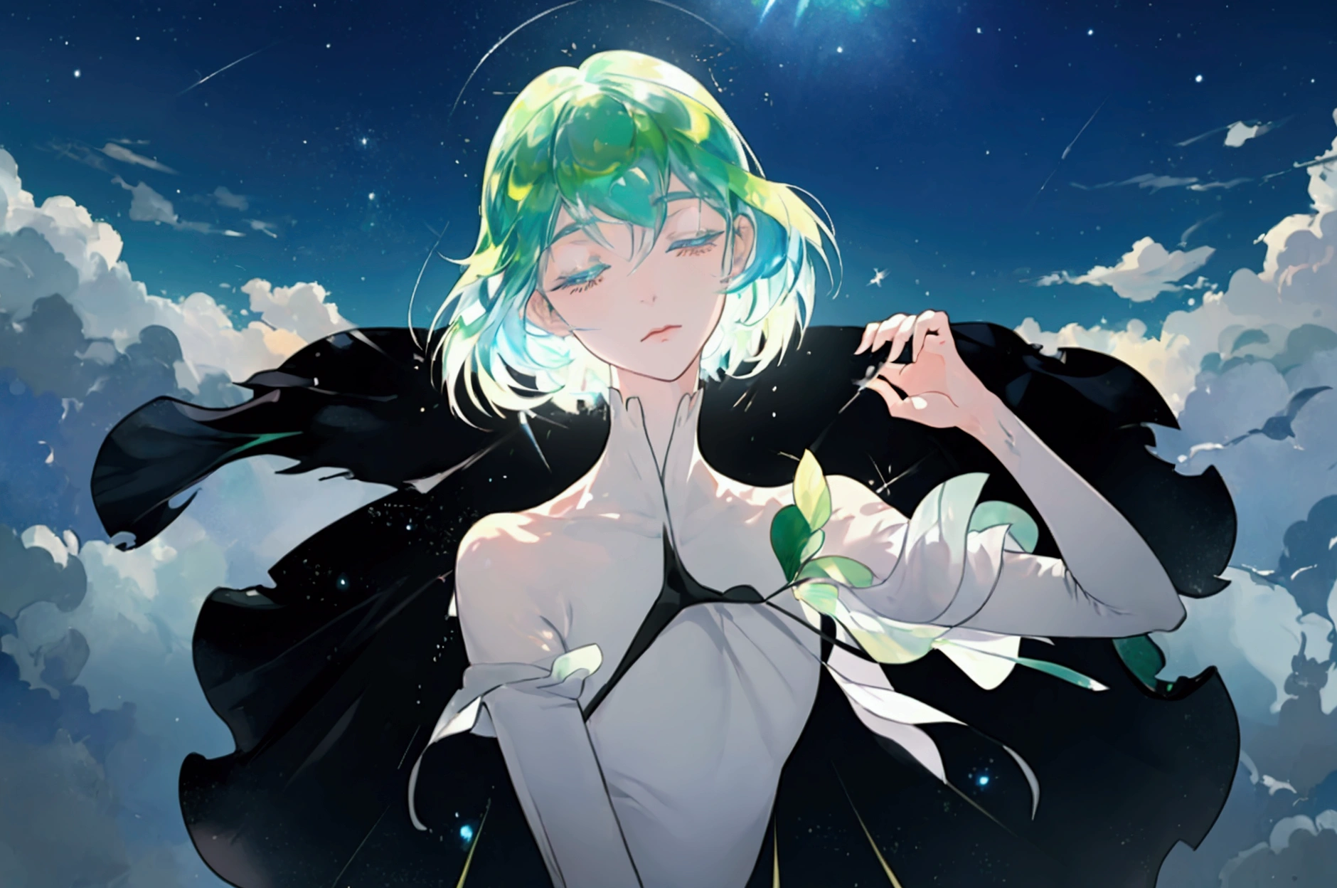 Land of the Lustrous ( anime ) ，The skin of the body is like a jewel ，The appearance of chipping ， Transparency ，Glossy feel ， Masterpiece ，Uplifting ，A moving picture ， Reach out in front
