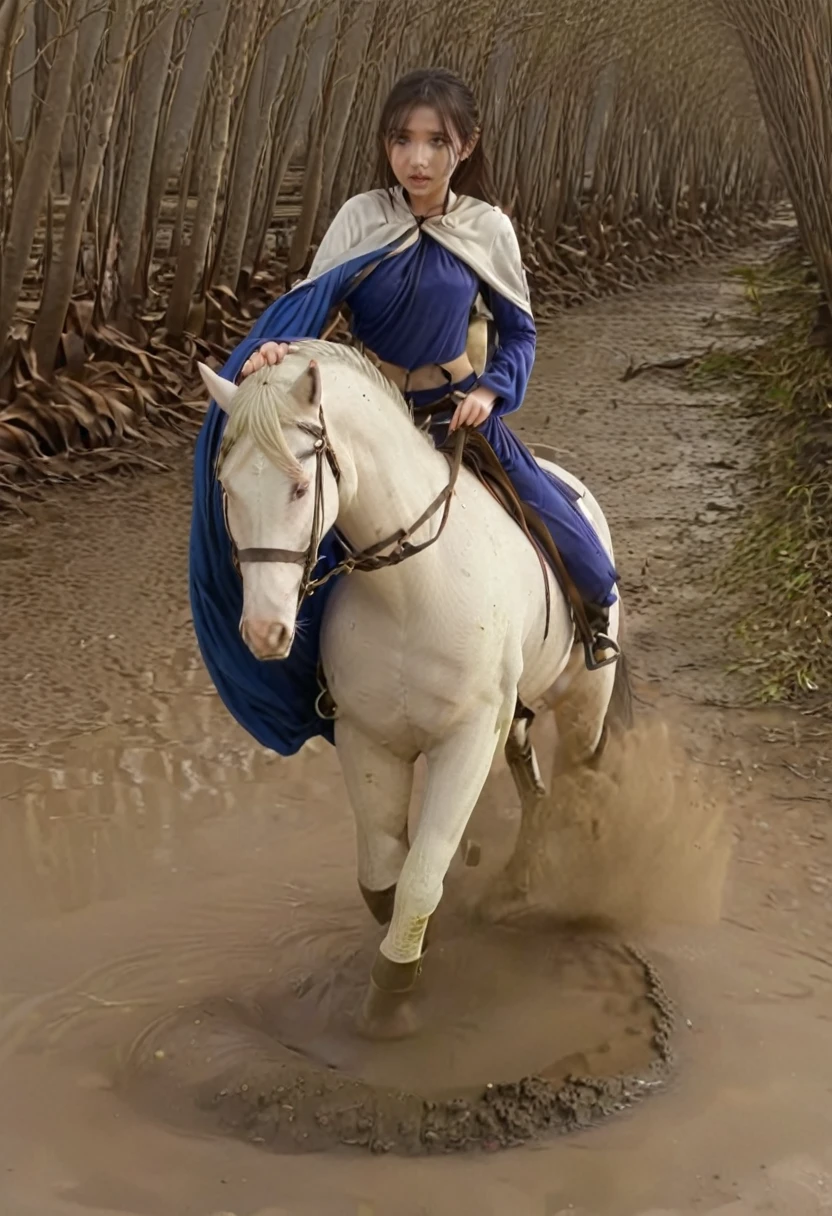 beautiful woman and horse,Anatomically correct構図,stuck in mud,(((masterpiece))),(((Highest quality))),((Tabletop:1.4, Highest quality)), (Realな写真:1.4), in the muddy ,dirty swamp,black hair and white horse ridden by girl meet with an accident that it fall over sticky swamp,
((1 cute girl knight)),rodeo,horse standing,Surprised face,stumble,aggressive,slouch,horse standing, prancing horse in pitfall,cute,Napoléon horse sliped in pitfall,in the pitfall,Uplifting,Knight Princess,
(超High resolution:1.2),, wonderful, Very detailed CG Unity 8k wallpaper, Very detailed, High resolution,fat horse ridden by japanese girl,Double,Royal blue armor and short cloak,Soaking in the swamp,Mud Splash,
Soft Light, Beautiful detailed girl, Droopy eyes,Very detailedな目と顔, Beautiful and exquisite nose, Beautiful and exquisite,  horse ridden by a girl can't stand up because its drowned in the sticky muddy pitfall:10.0 ,Displeased face:4.0,Real,Stir,Anatomically correct,action horse riding scene while struggle fighting