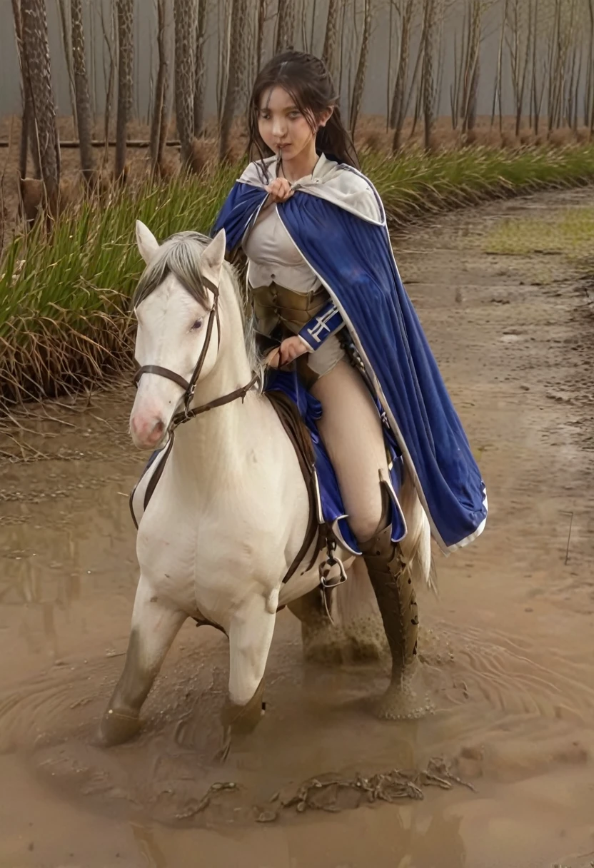 beautiful woman and horse,Anatomically correct構図,stuck in mud,(((masterpiece))),(((Highest quality))),((Tabletop:1.4, Highest quality)), (Realな写真:1.4), in the muddy ,dirty swamp,black hair and white horse ridden by girl meet with an accident that it fall over sticky swamp,
((1 cute girl knight)),rodeo,horse standing,Surprised face,stumble,aggressive,slouch,horse standing, prancing horse in pitfall,cute,Napoléon horse sliped in pitfall,in the pitfall,Uplifting,Knight Princess,
(超High resolution:1.2),, wonderful, Very detailed CG Unity 8k wallpaper, Very detailed, High resolution,fat horse ridden by japanese girl,Double,Royal blue armor and short cloak,Soaking in the swamp,Mud Splash,
Soft Light, Beautiful detailed girl, Droopy eyes,Very detailedな目と顔, Beautiful and exquisite nose, Beautiful and exquisite, horse ridden by a girl can't stand up because its drowned in the sticky muddy pitfall:10.0 ,Displeased face:4.0,Real,Stir,Anatomically correct,action horse riding scene while struggle fighting