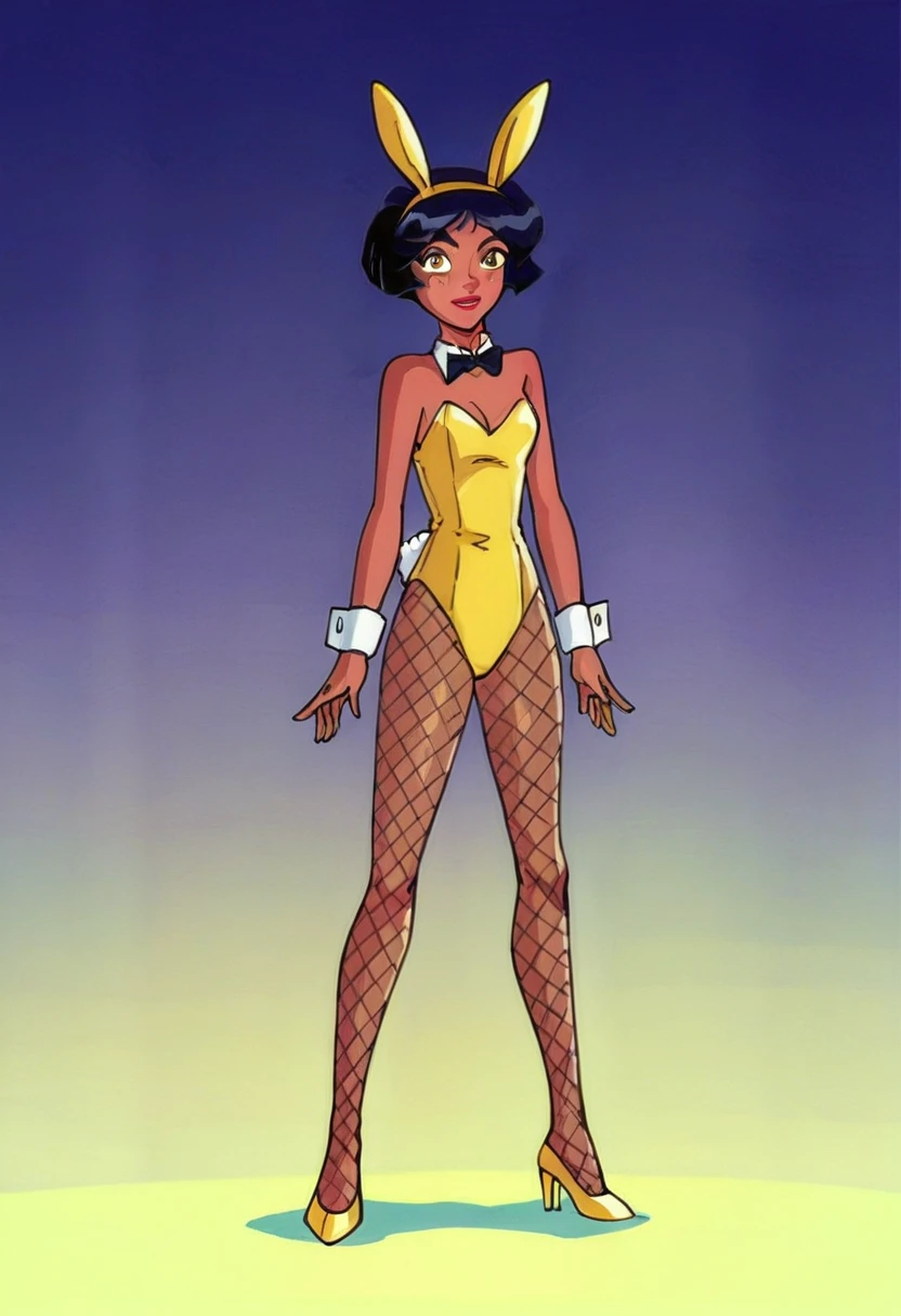 score_9, score_8_up, score_7_up,
1girl, alex ts, solo, black hair, short hair, brown eyes, dark-skinned female, in night club, bunny girl costume, bunny ears headband, Mesh tights, yellow high heels, seductive, standing, front view, looking on viewer,