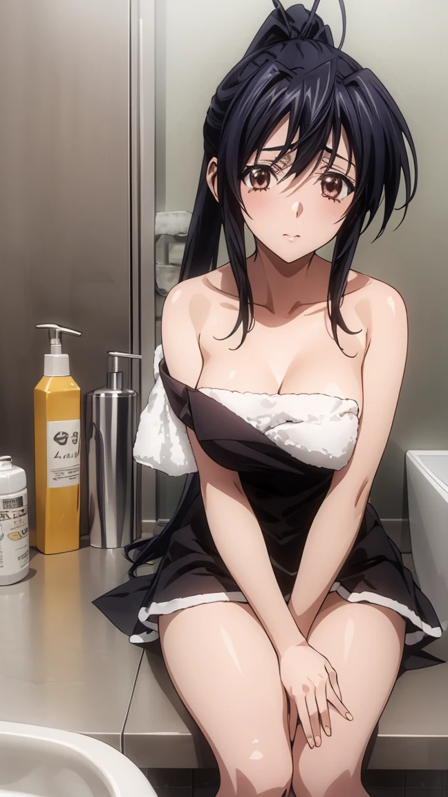 arafed woman sitting on a bathroom counter in a towel, in a bathroom, yasumoto oka, ai yazawa, ayami koj ima, kotegawa yui, mayuri shiina, by Nagasawa Rosetsu, young sensual gravure idol, reluvy5213, realistic young gravure idol, Akeno Himejima,eft_dxd_akeno,16 HD, poni tail,